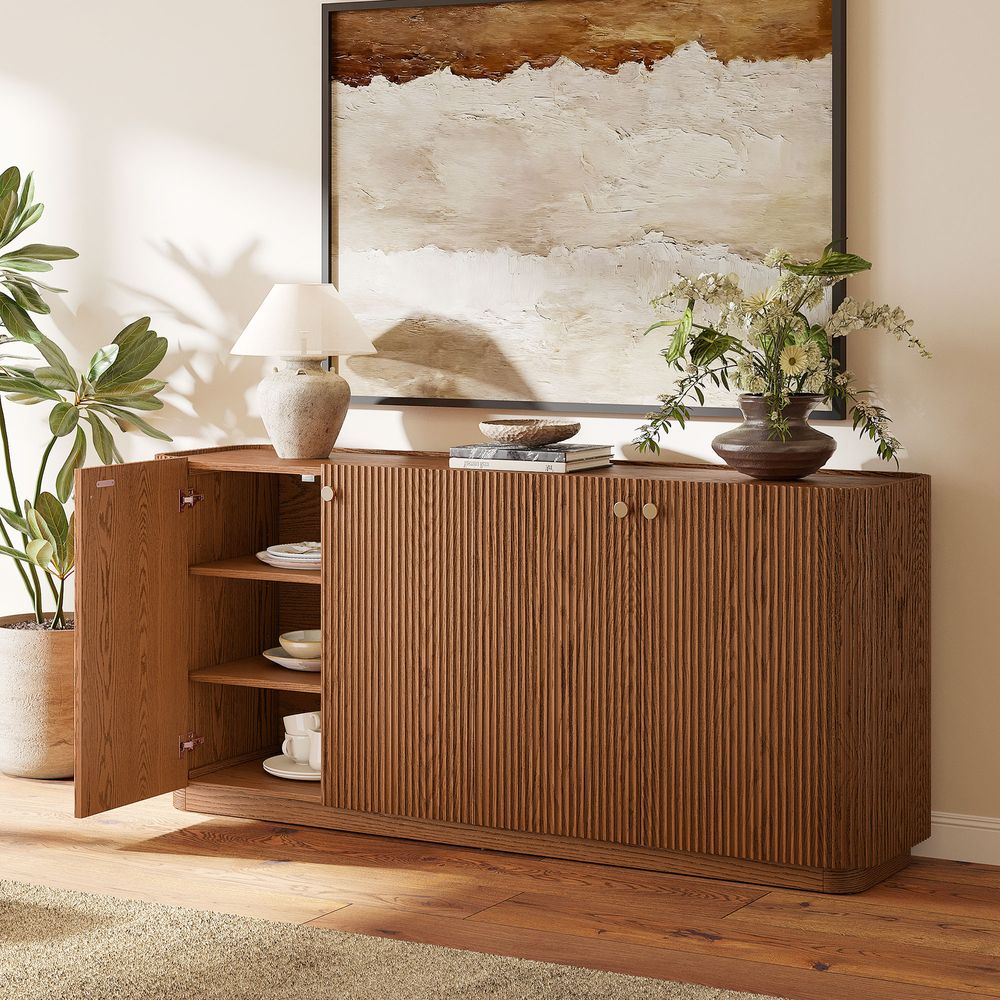 72 inch Oak Fluted Sideboard with Adjustable Shelves