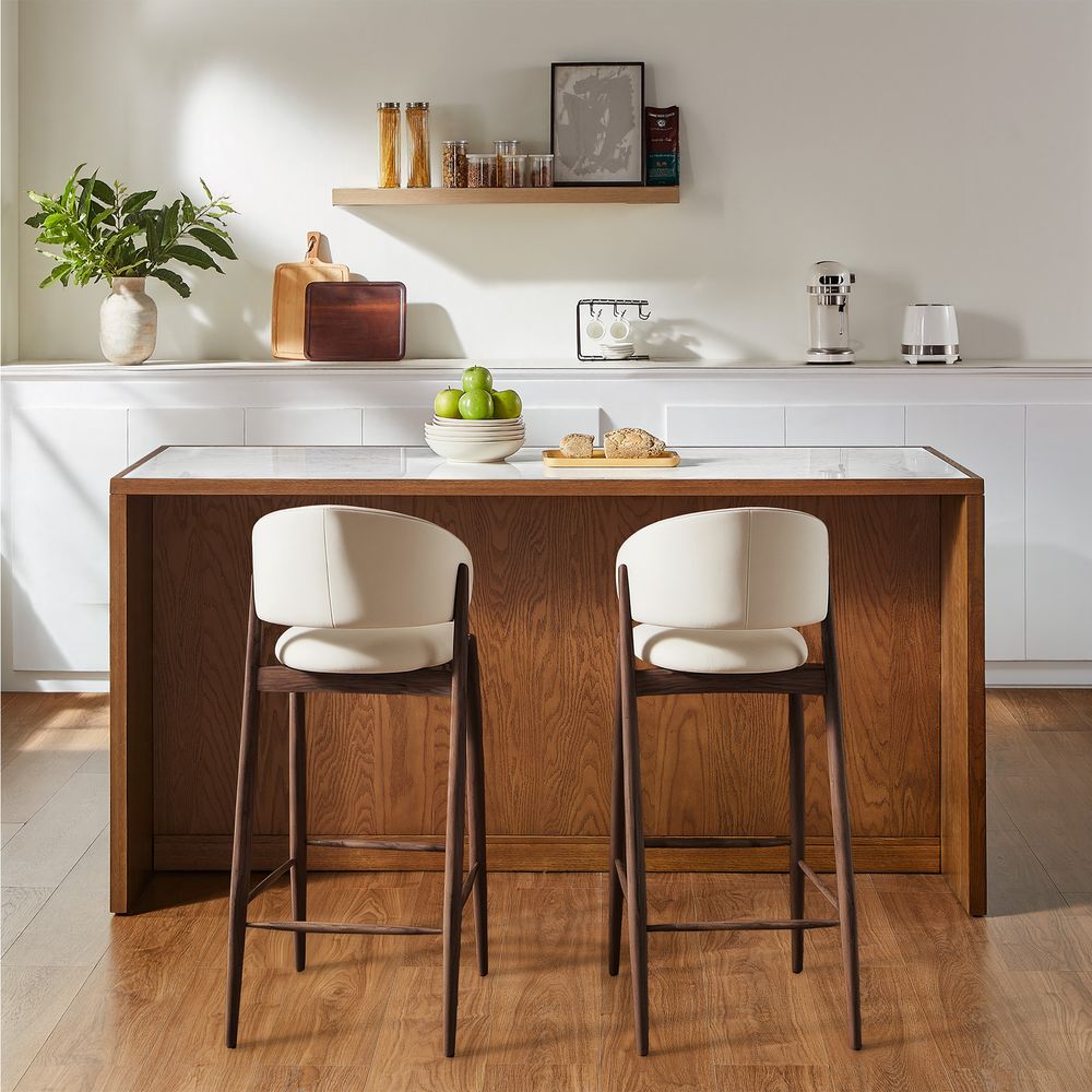 Midcentury Modern 72 inch  Kitchen Island with Engineered stone Countertop and Arched Glass Door