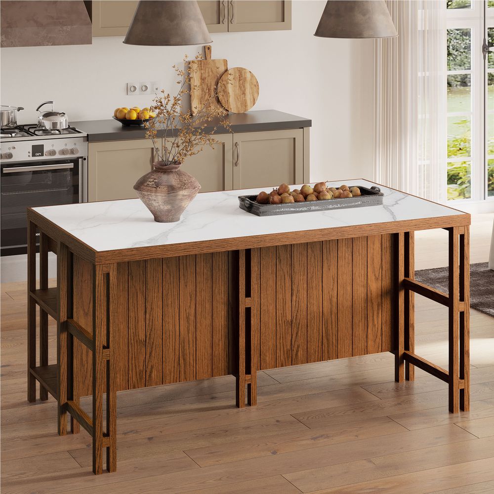 72 inch  Wooden Kitchen Island with Storage with Sintered Stone Tabletop
