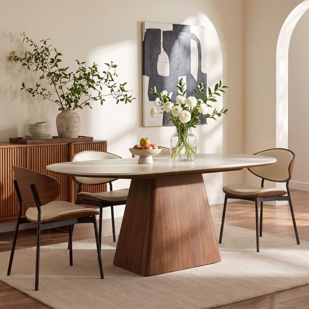 72 inch  Mid Century Modern Oval StoneDining Table