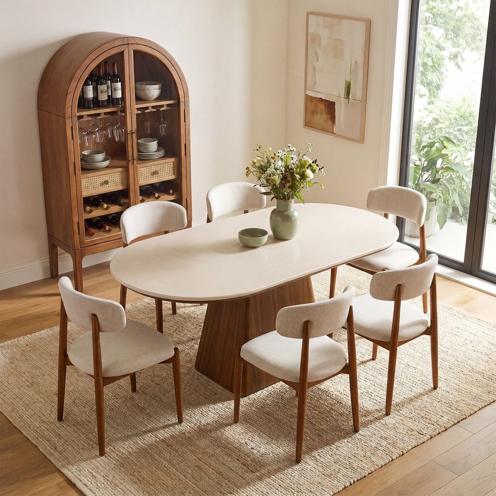72 inch  Mid Century Modern Oval StoneDining Table