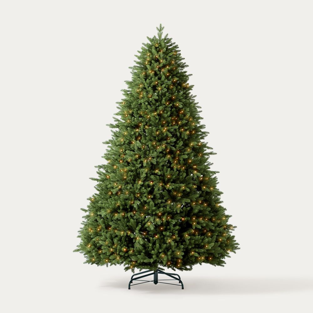 flocked pre lit christmas tree artificial 7.5 ft 6.5ft PE snow green full slim magic wand Noble Fir frosted RGB light prelit pre-decorated green christmas trees with remote control pre-Lit hinged artificial Xmas tree with partially frosted tips
