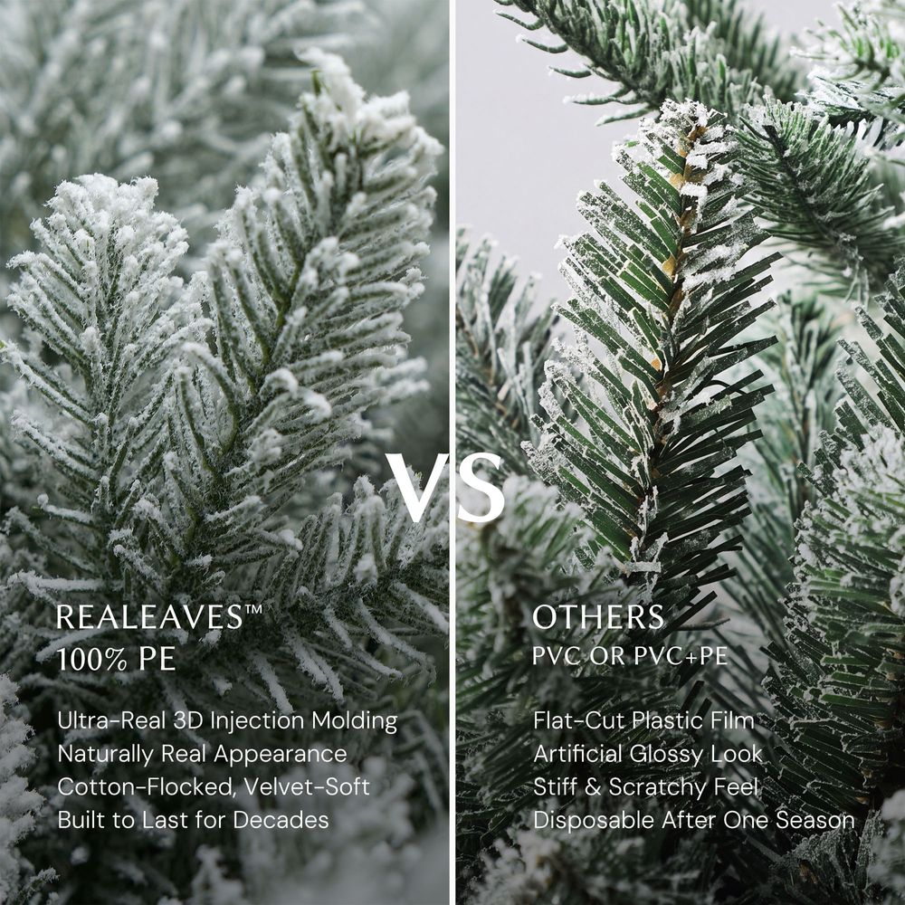 Side-by-side comparison highlighting CastGlow's ultra-real 100% PE flocked needles versus standard PVC materials.