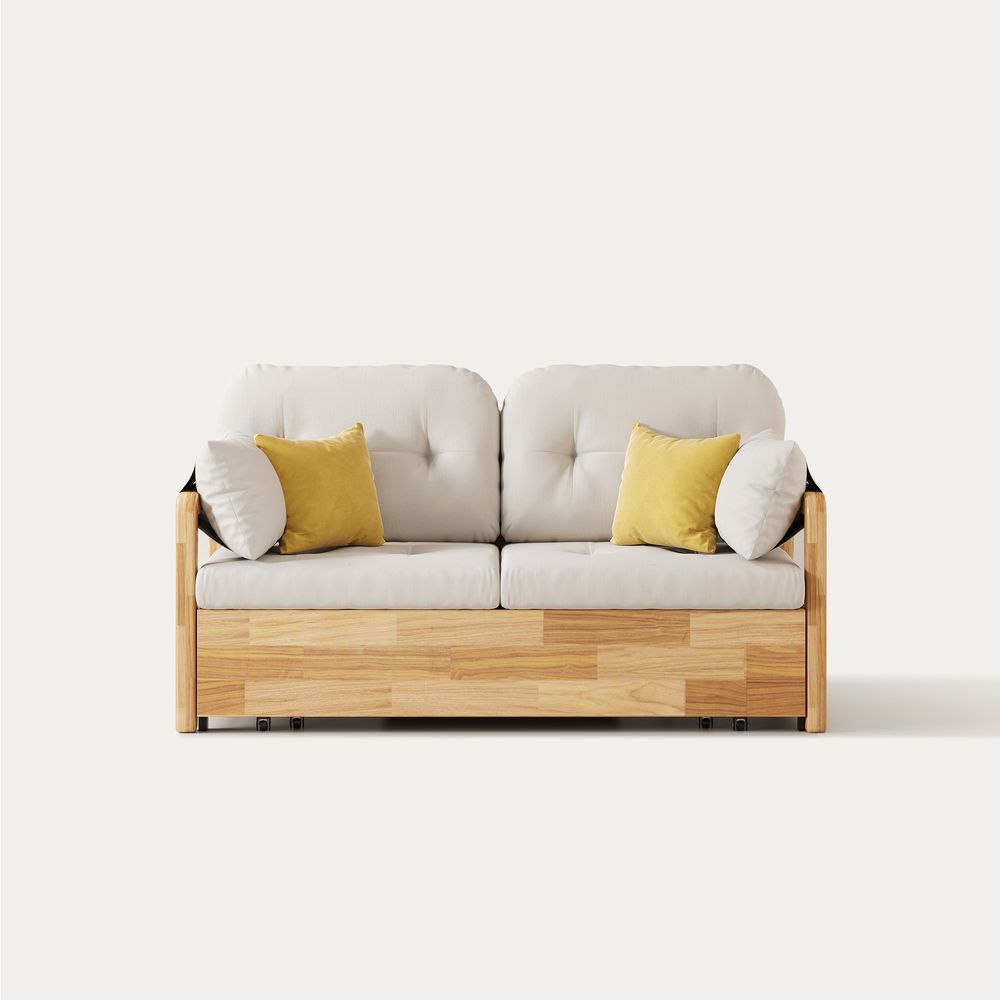 Solid wood cotton linen sofa bed