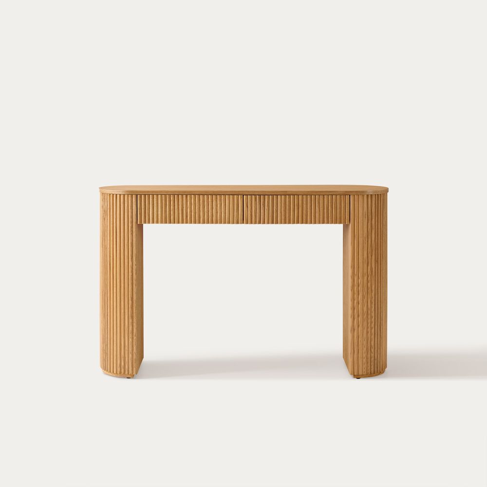 natural console table with drawers