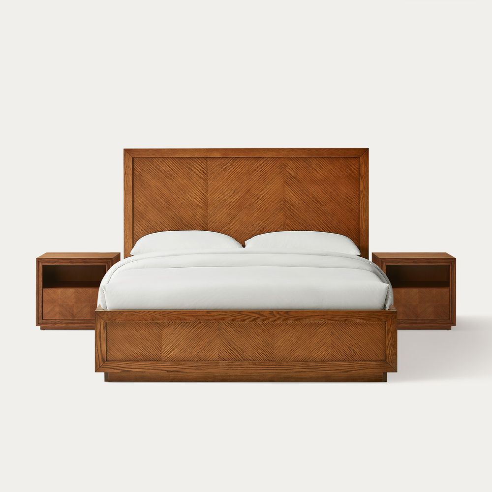 3-Piece Chevron Brown Wooden Bedroom Set