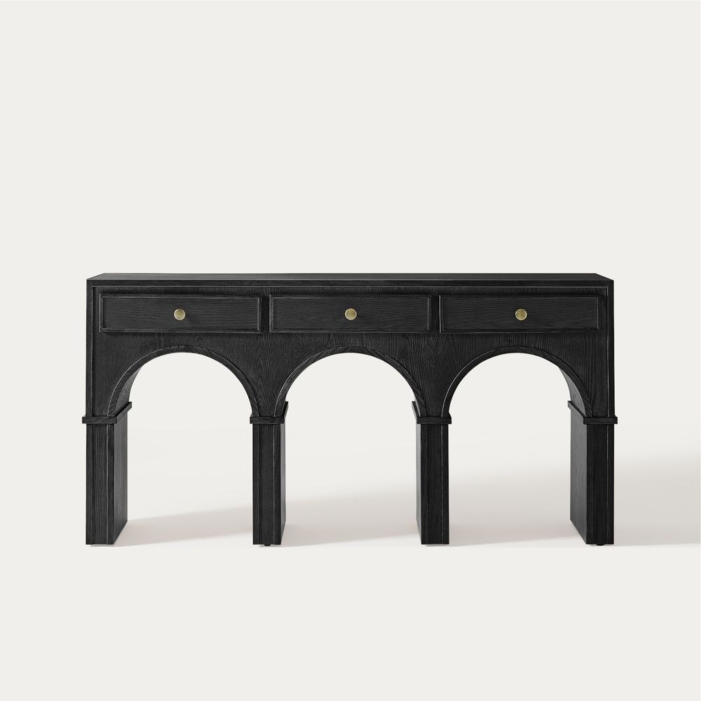 black console table with drawers