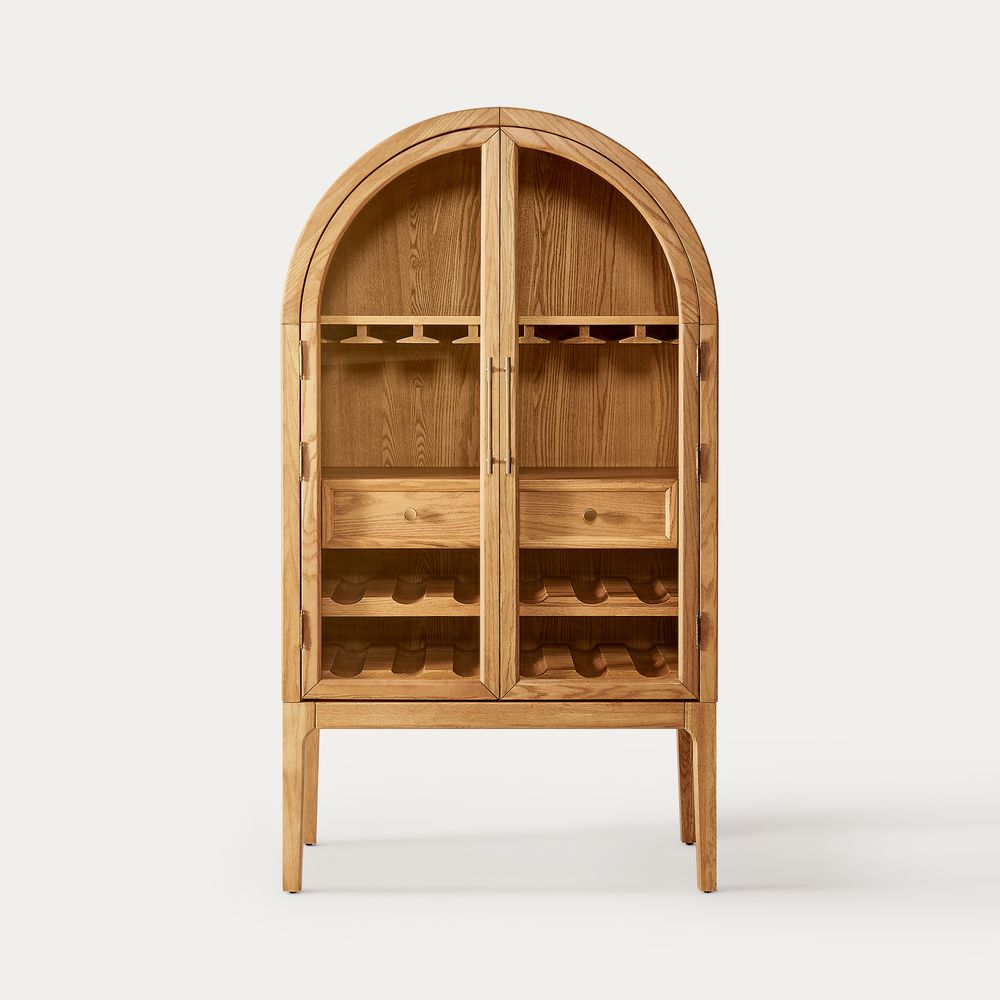 natural arched bar cabinet