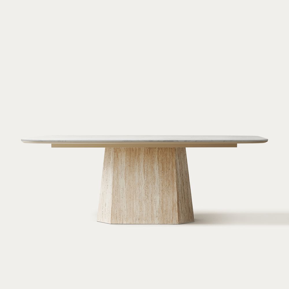 Renata 84 inch  TravertineTextured Dining Table with Engineered Stone Tabletop