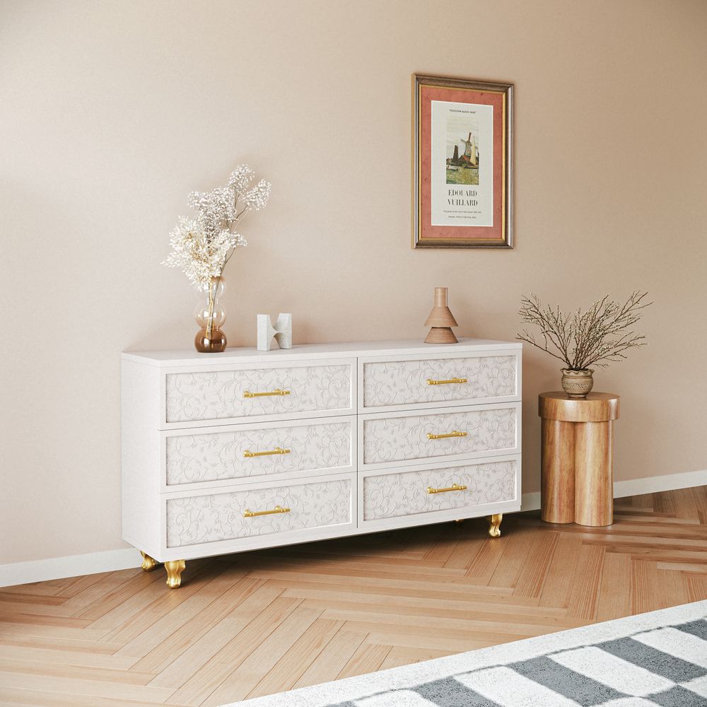 White Dresser with 6 Drawers