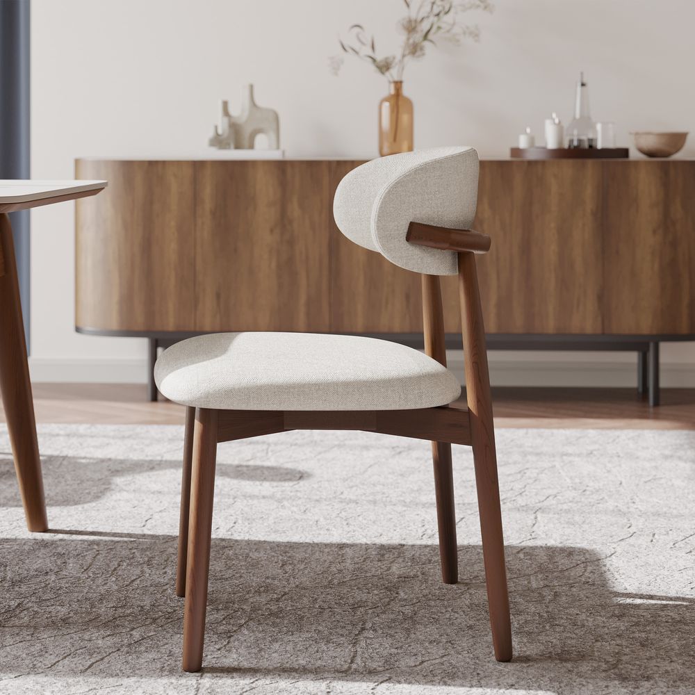 Ash Wood Dining Chair with Cotton Linen Fabric Upholstery