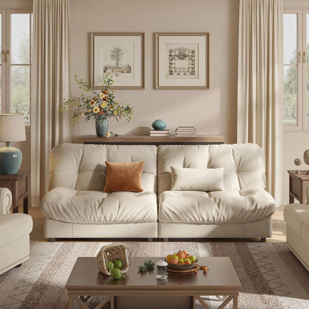 white Upholstered  Cloud Sofa Bed