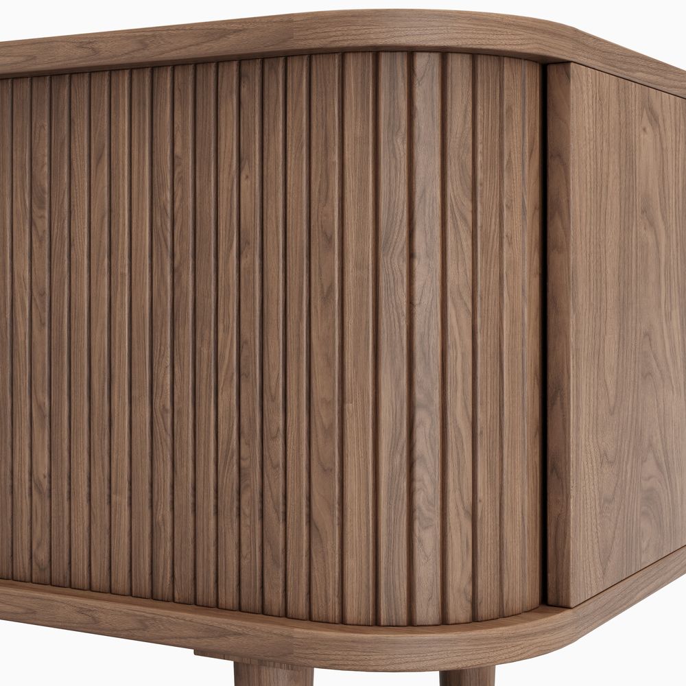 Walnut Tambour Door TV Stand with Storage  Cabinet
