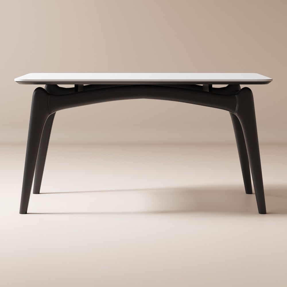 55 Inch Modern Rectangle Black Wood Dining Table with Sintered Stone ...