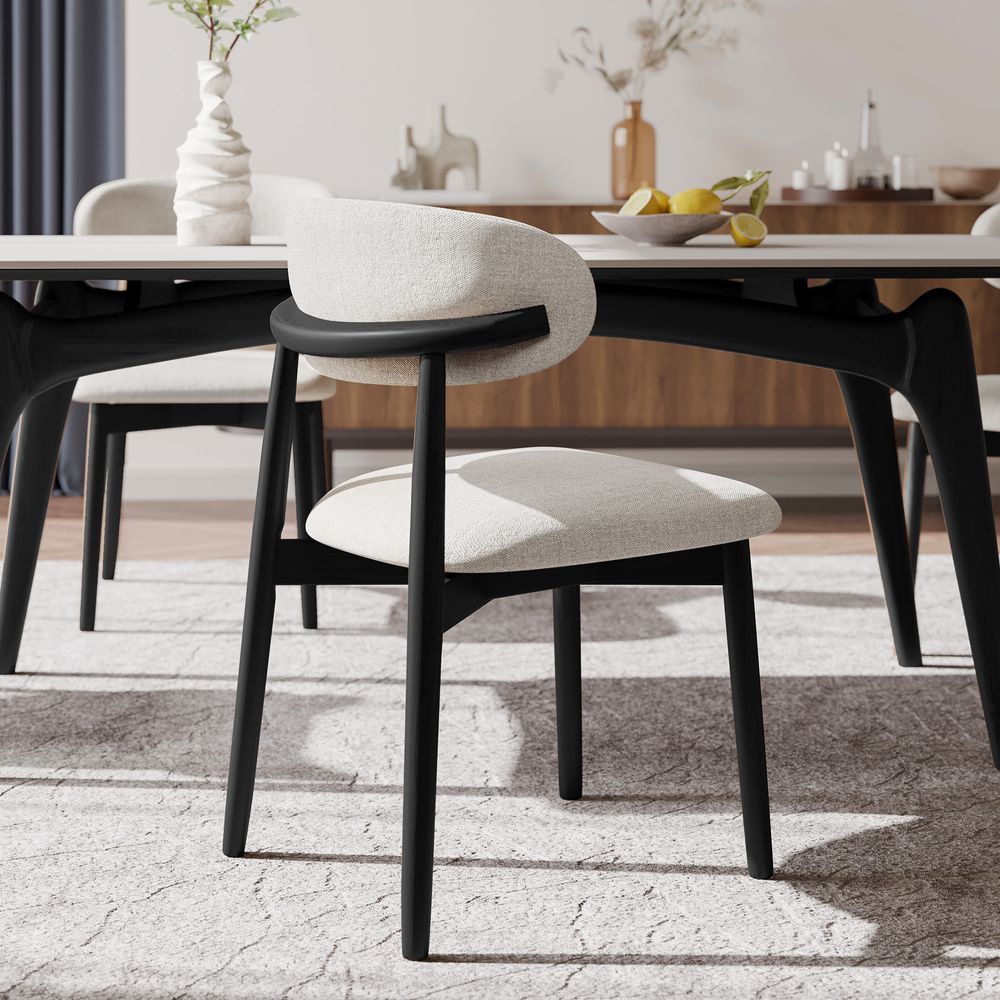 Modern Wooden Dining Chair with Linen Fabric Upholstery
