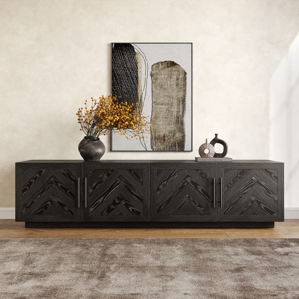 Black Chevron Wood TV Cabinet