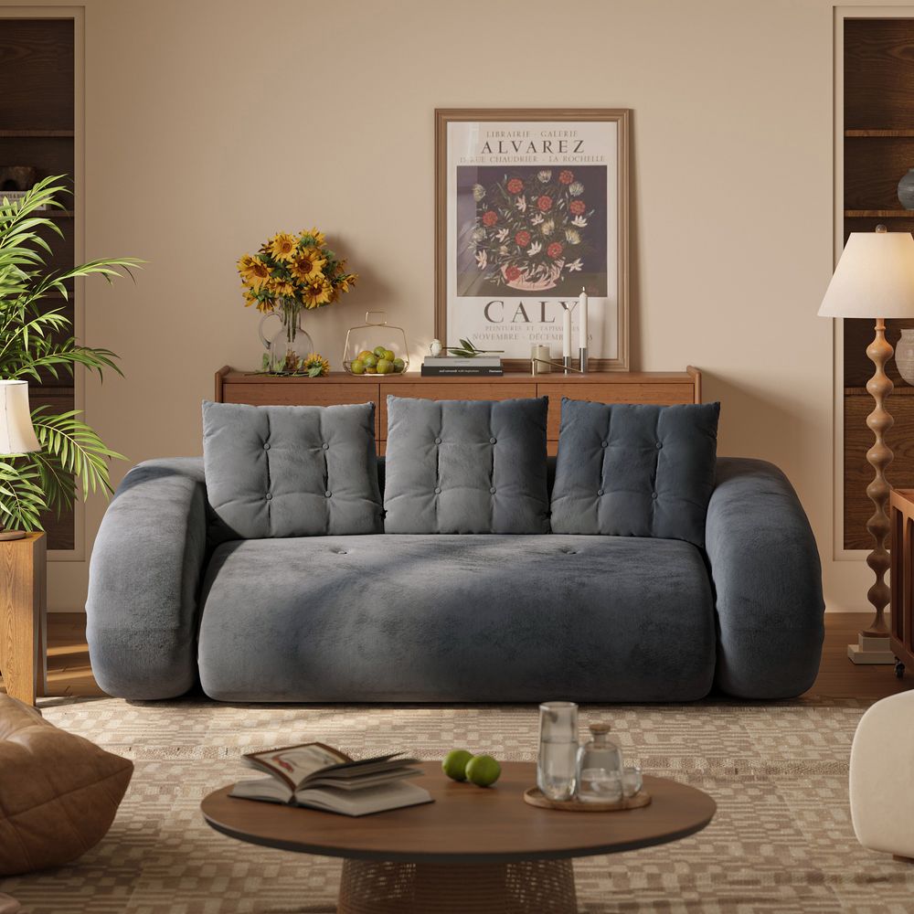 2 seater gray velvet sofa bed