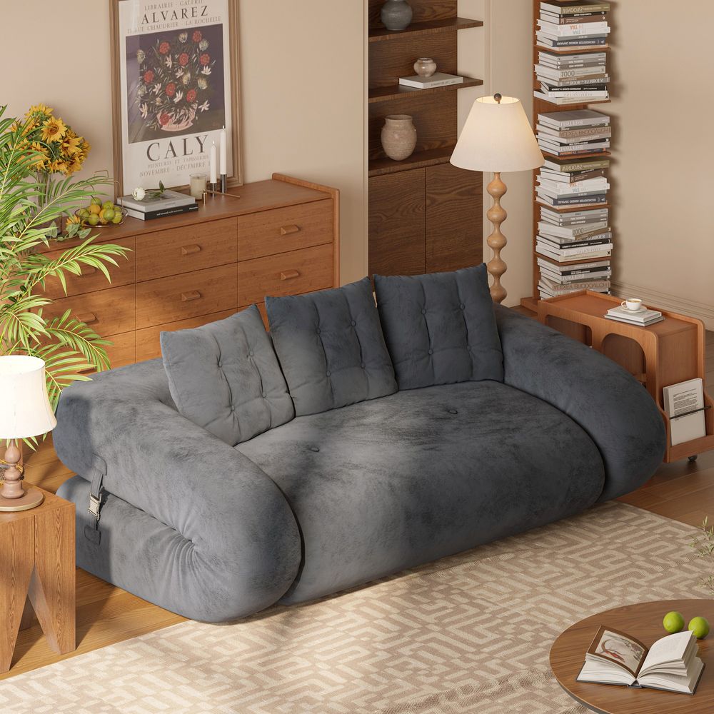 foldable gray velvet sofa bed