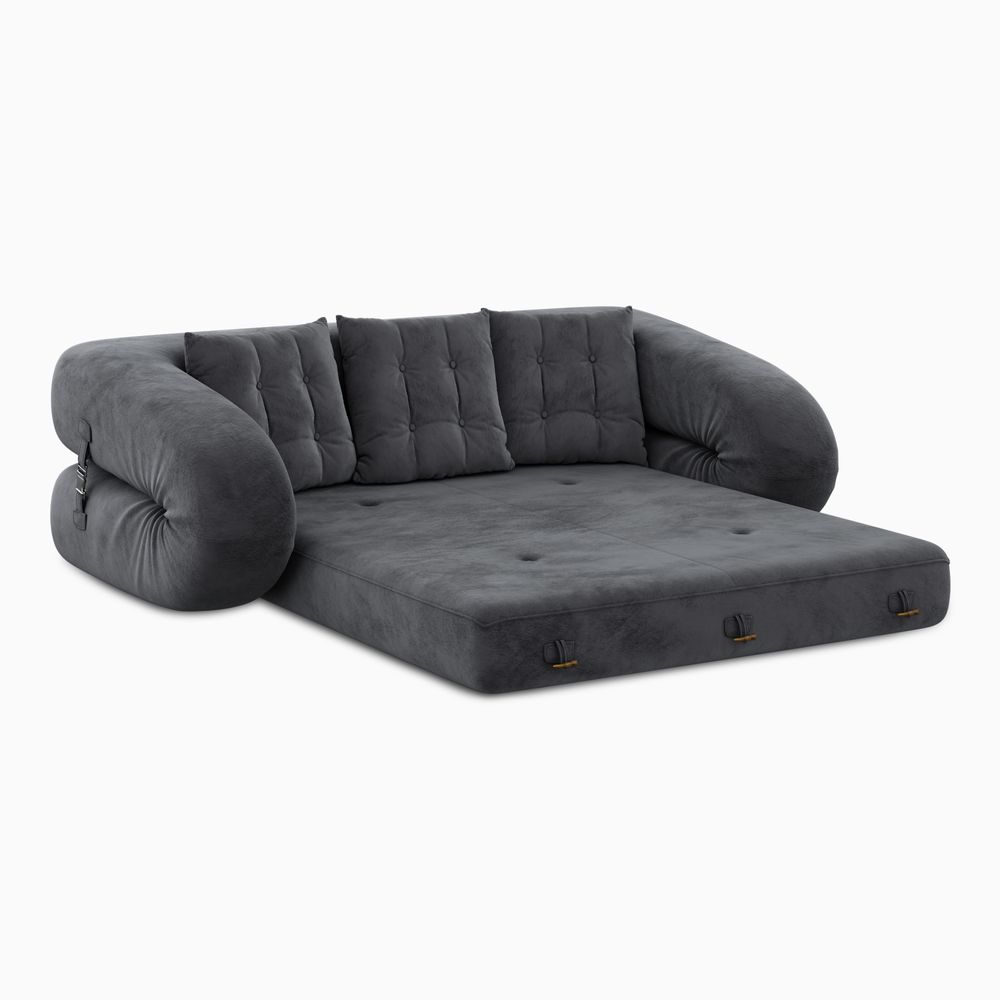 gray sofa bed with metal fixing buckles