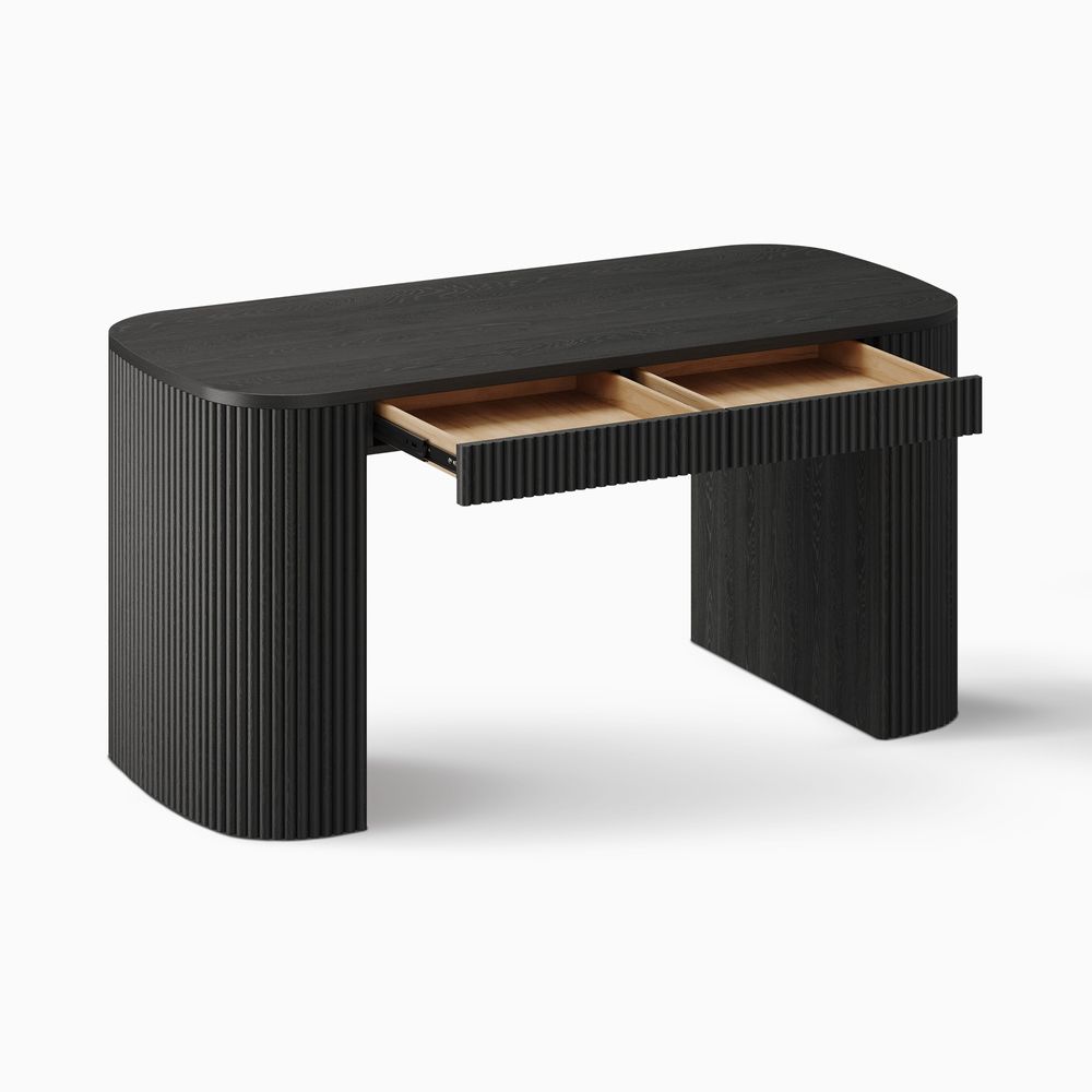 side view of black writing desk