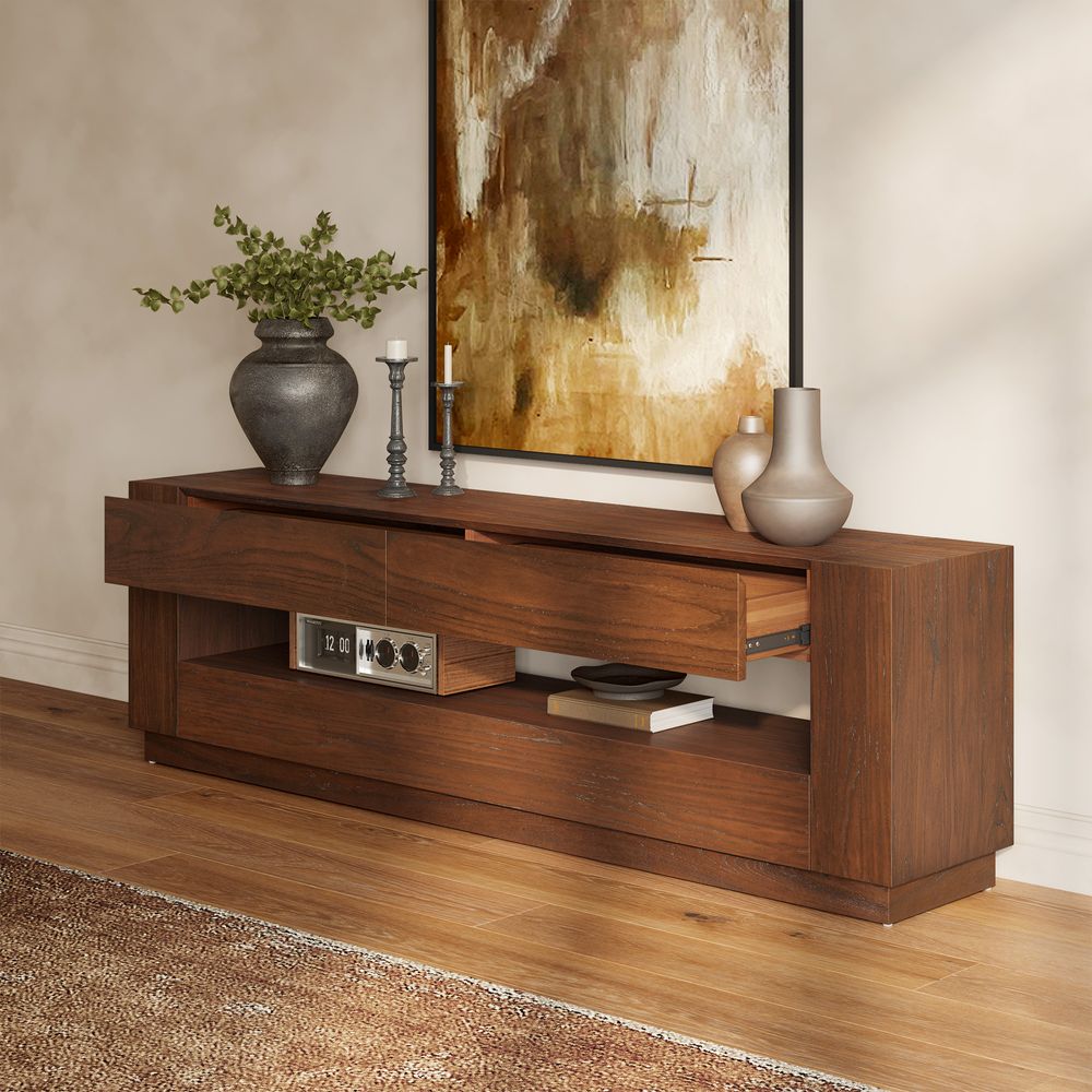 Brown Wood TV Stand with Drawer