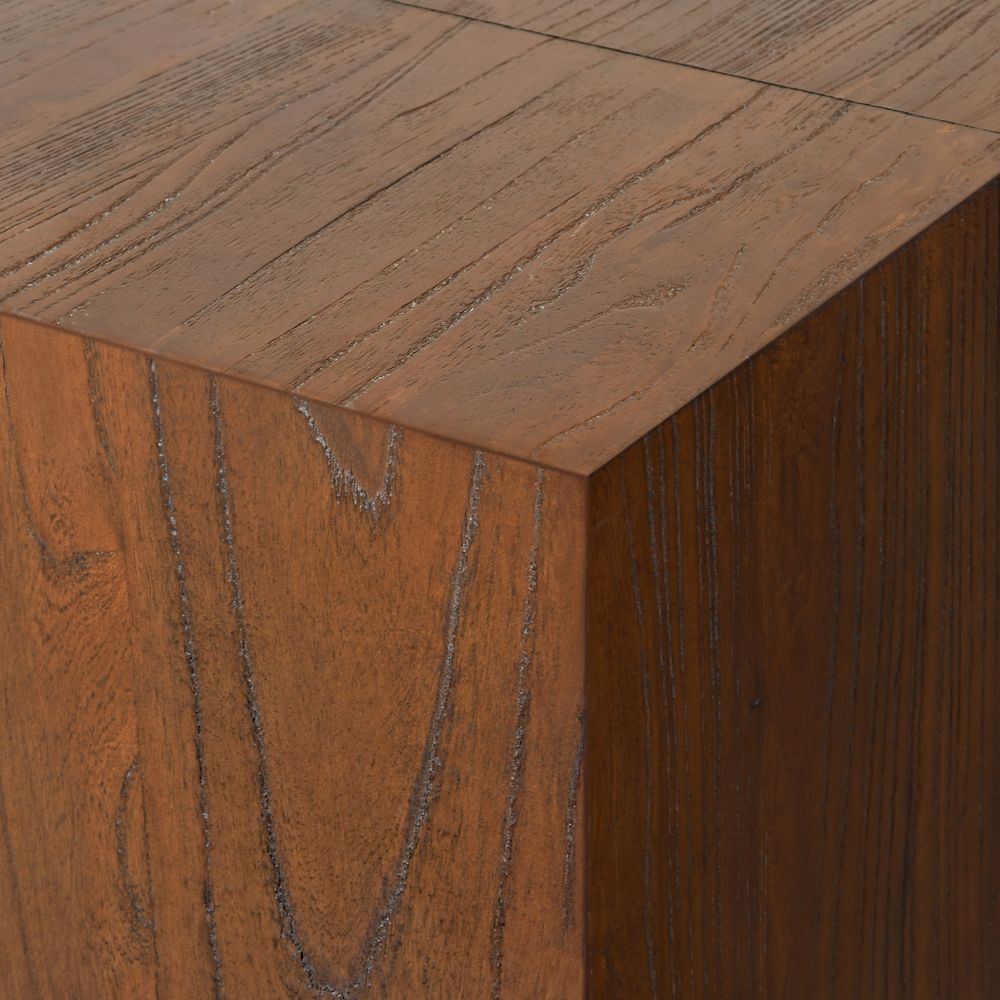 Corner of Brown Wood TV Stand