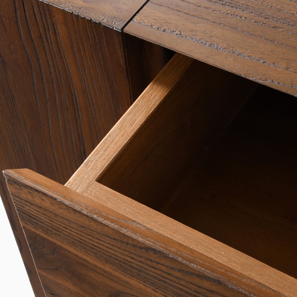 Elm Wood Veneer of Brown Wood TV Stand