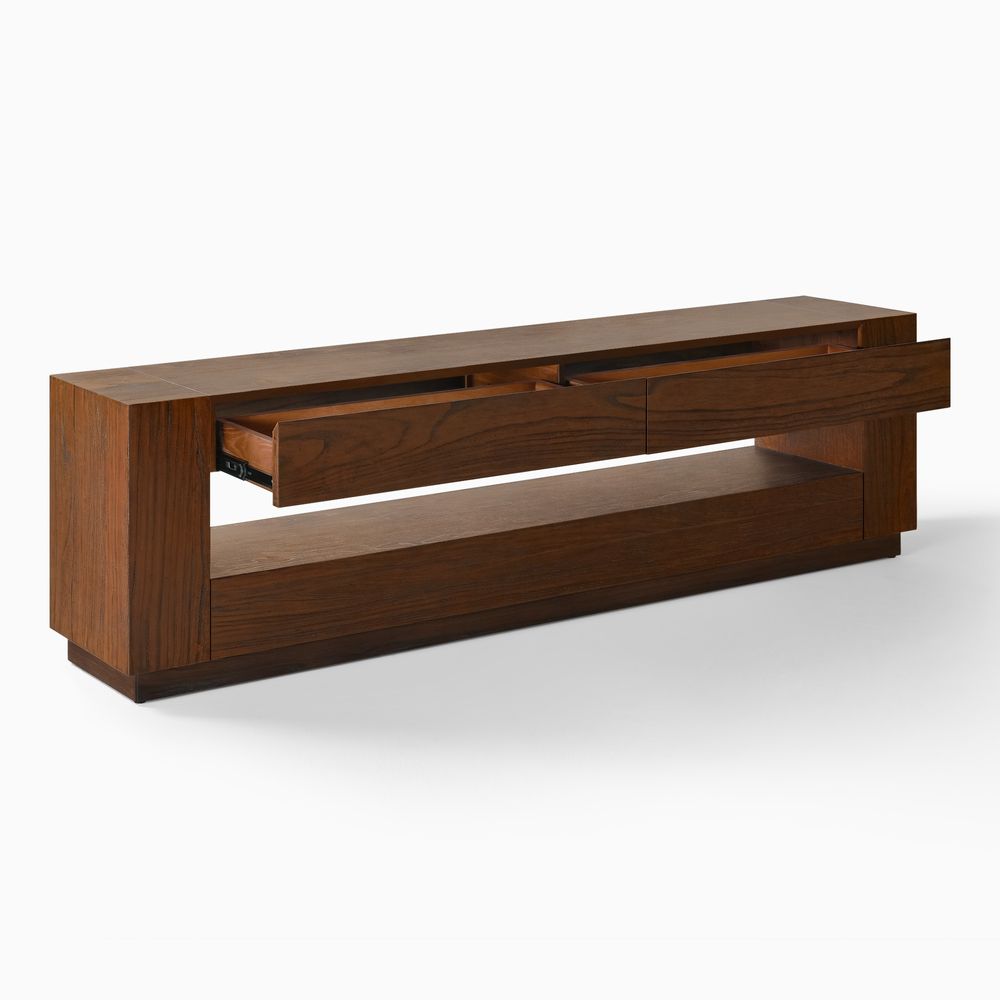 Brown Wood TV Stand with Open Shelf