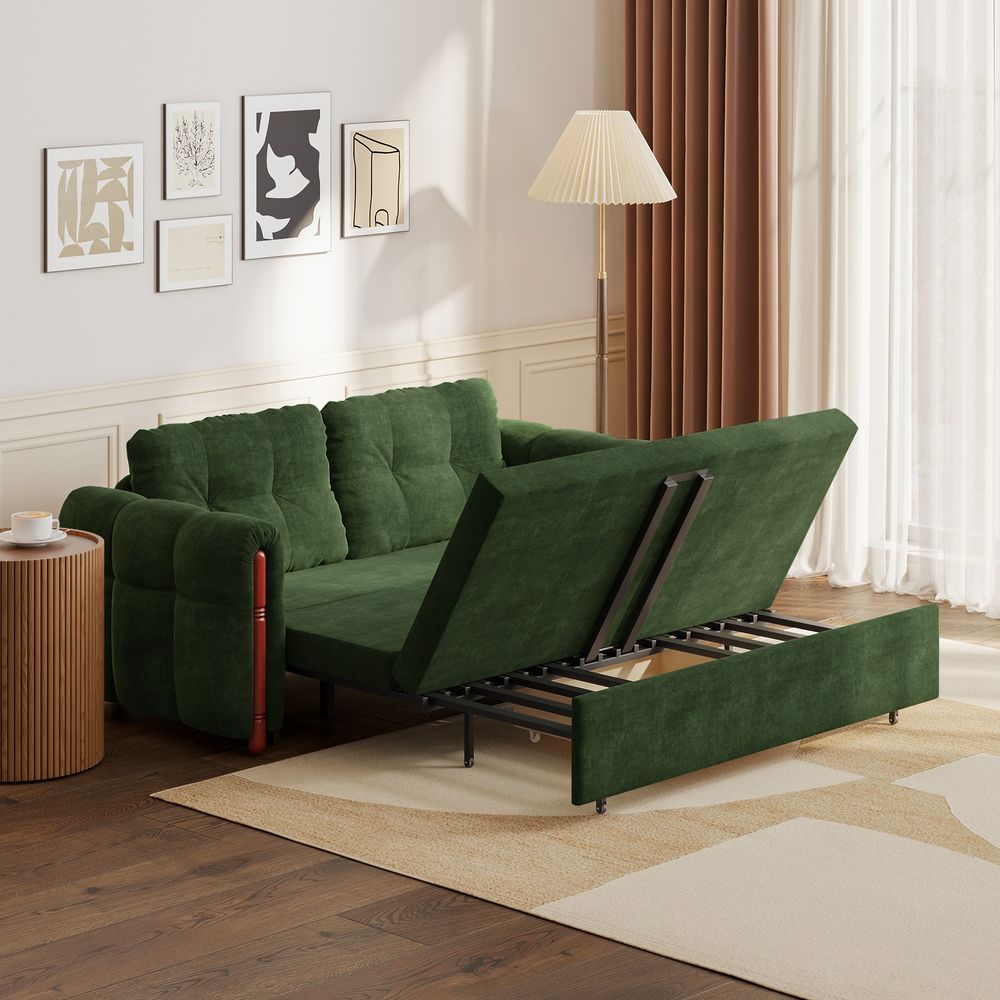 green sofa bed with storage