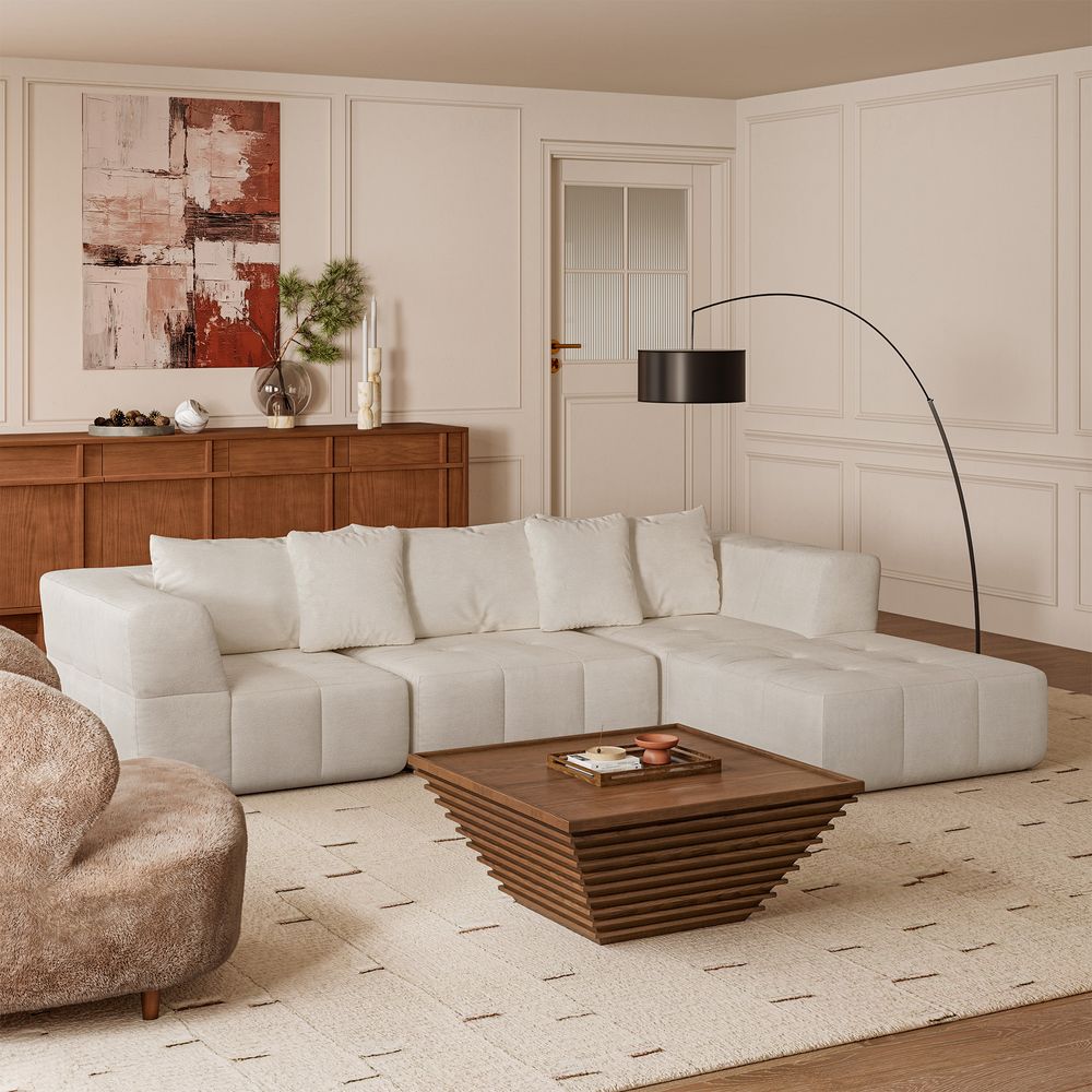 white modular sofa with ottaoman