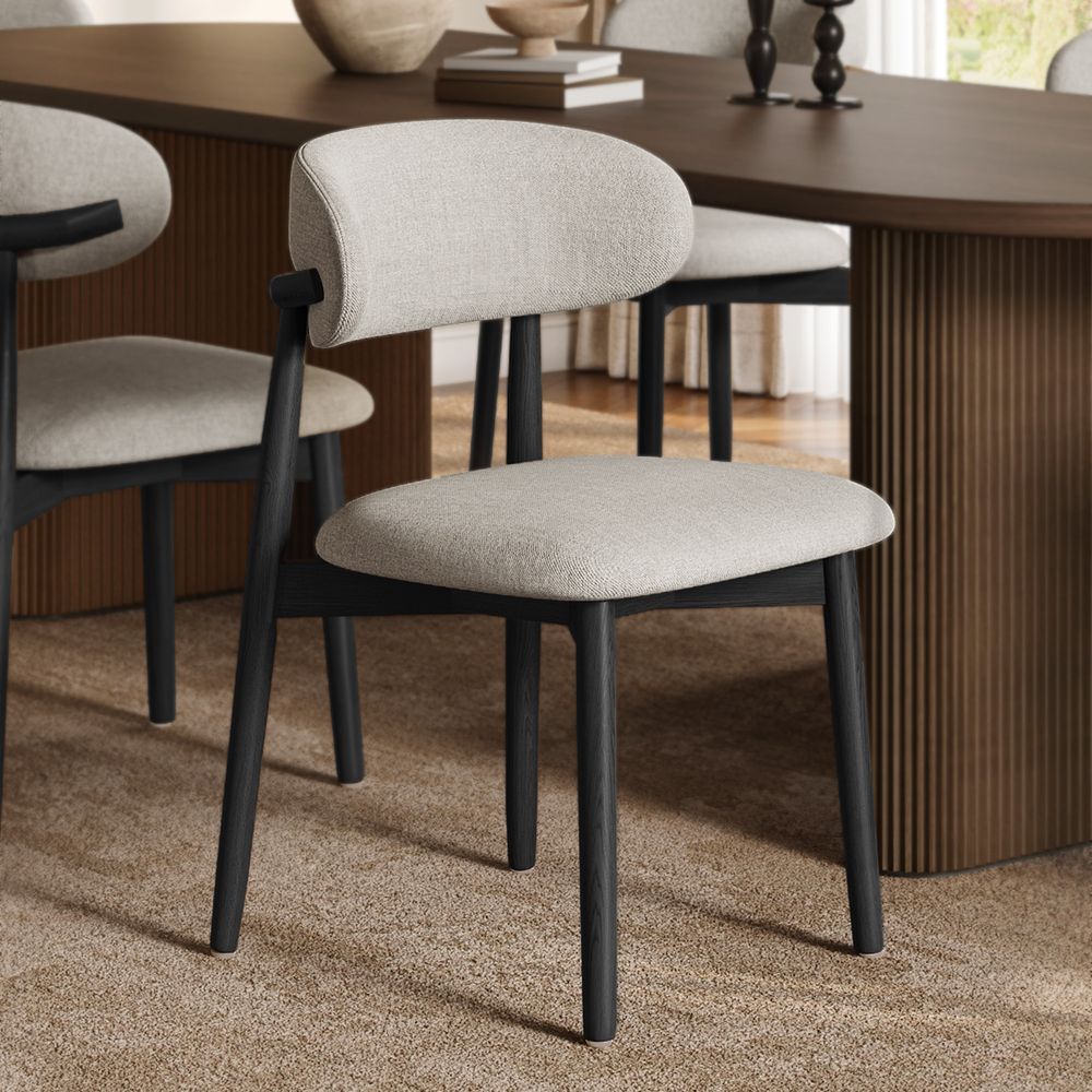 Ash Wood Dining Chair with Cotton Linen Fabric Upholstery