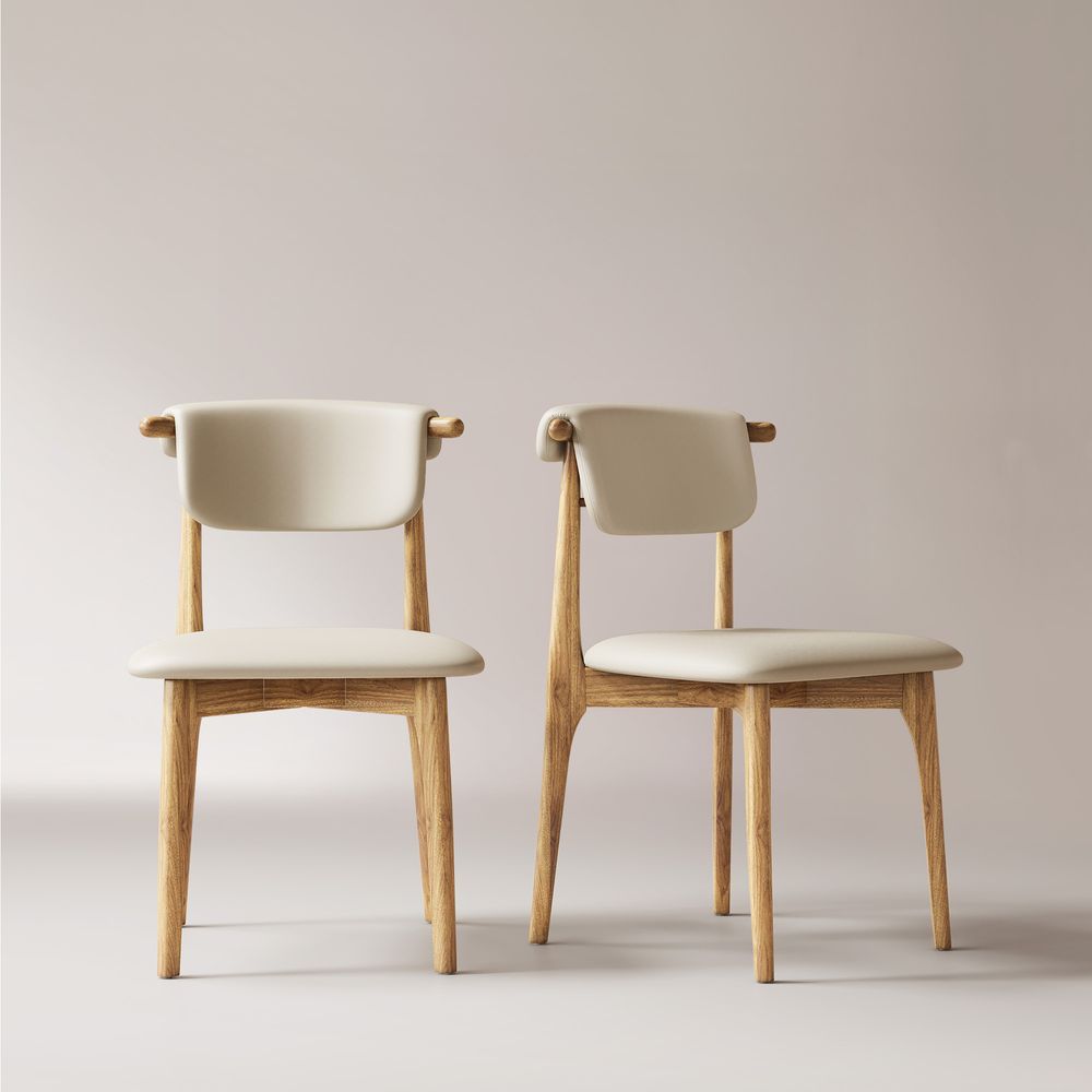 Natural Solid Wood Dining Chairs Set of 2