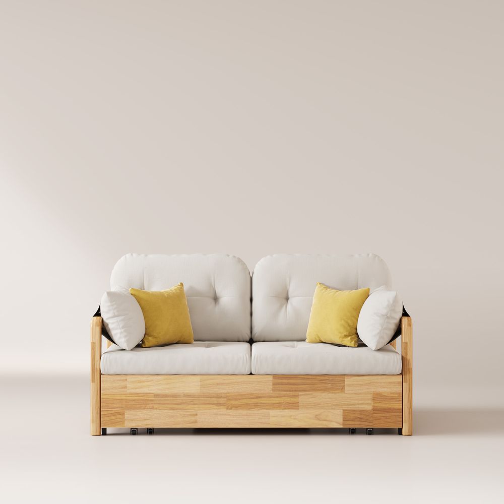 Solid wood cotton linen sofa bed