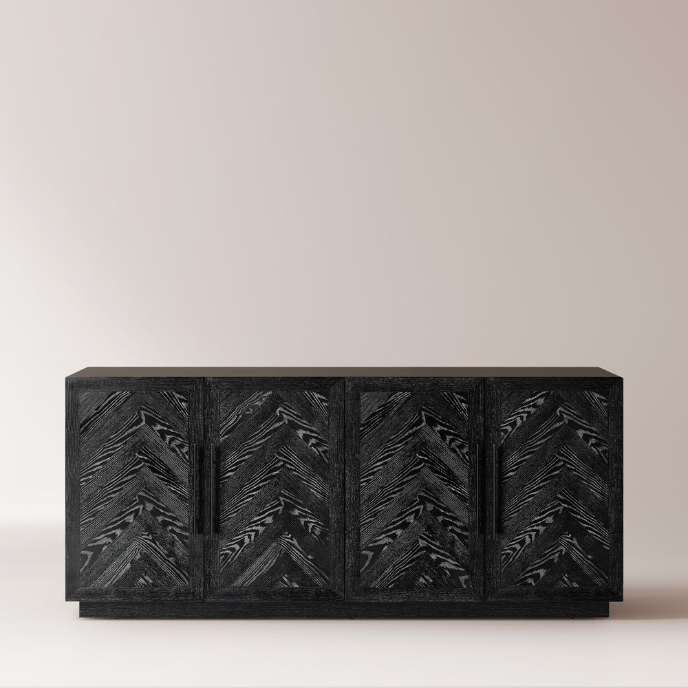 Black Credenza Buffet with Carved