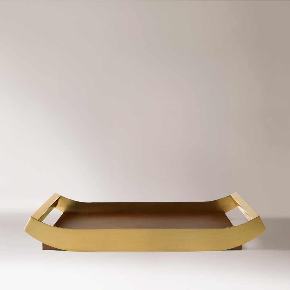 gold frame walnut serving tray