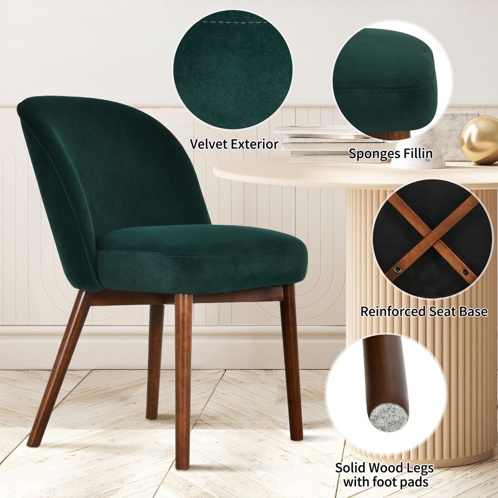 Hernest | Green Modern Dining Chairs Set of 2 Accent Chair with Rubber ...