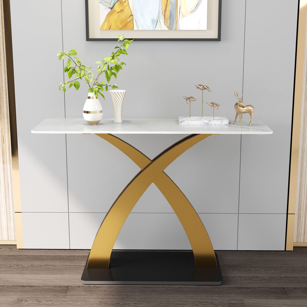 Hernest | Modern gold white marble side console table for entryway ...