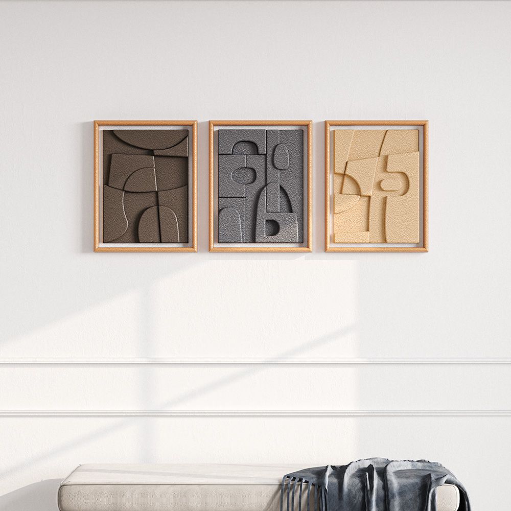 Hernest 3D Textured Abstruct Decorative Wall Mirror, 3 Pieces Gold