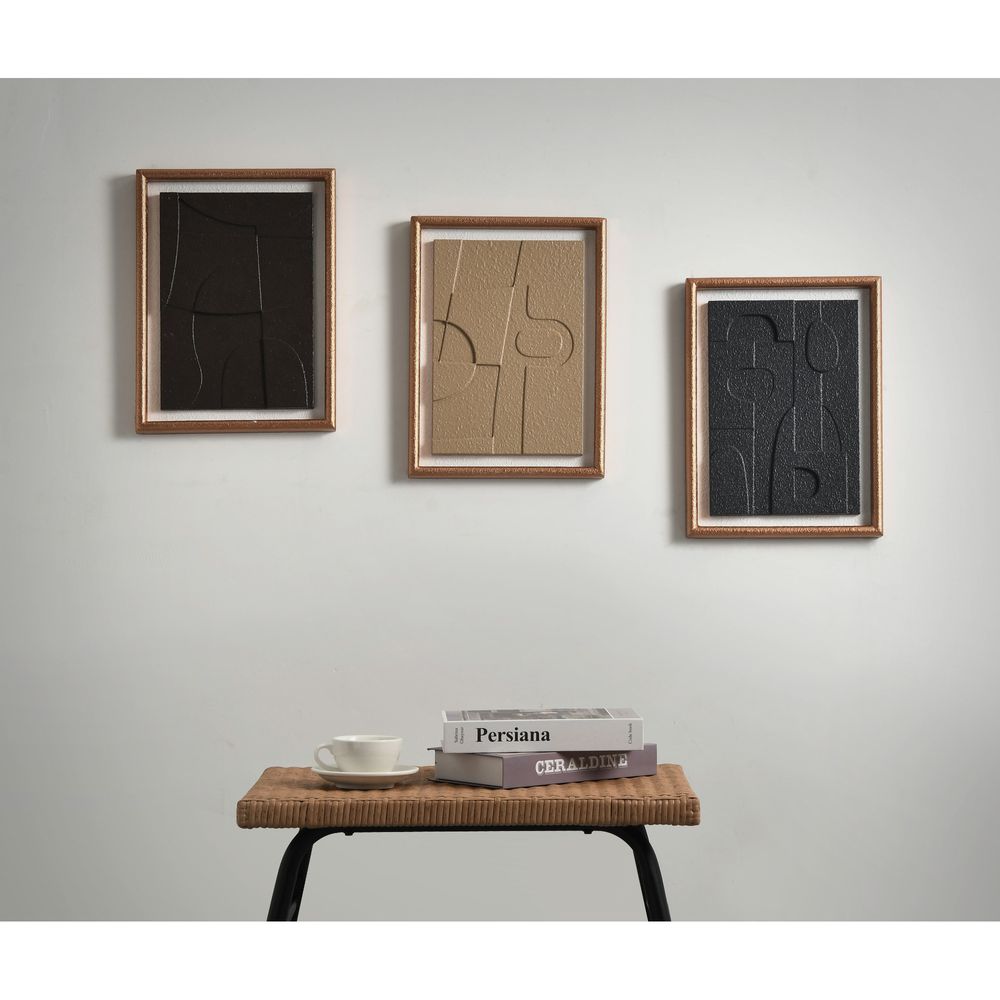 Hernest 3D Textured Abstruct Decorative Wall Mirror, 3 Pieces Gold