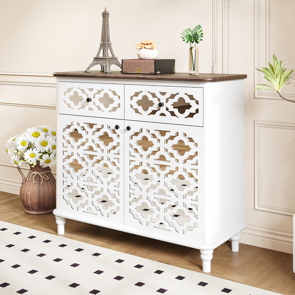 Hernest Émilie Modern 36" Sideboard with Elegant Patterned Sliding