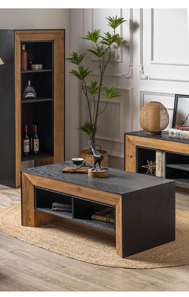 Hernest Modern Black&Walnut Coffee Table With 2 Storage Spaces