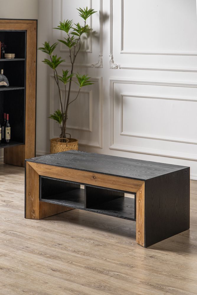 Hernest Modern Black&Walnut Coffee Table With 2 Storage Spaces
