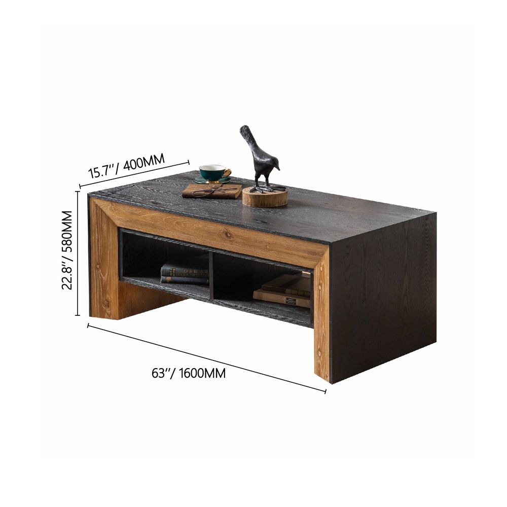 Hernest Modern Black&Walnut Coffee Table With 2 Storage Spaces