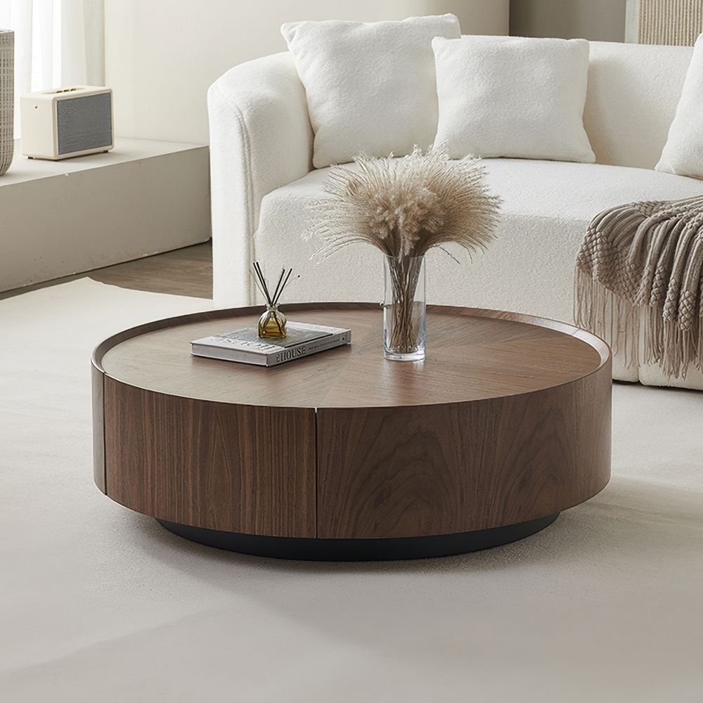Hernest | 39.4" Modern Round Coffee Table Anti-slip Edge Design with 2 ...