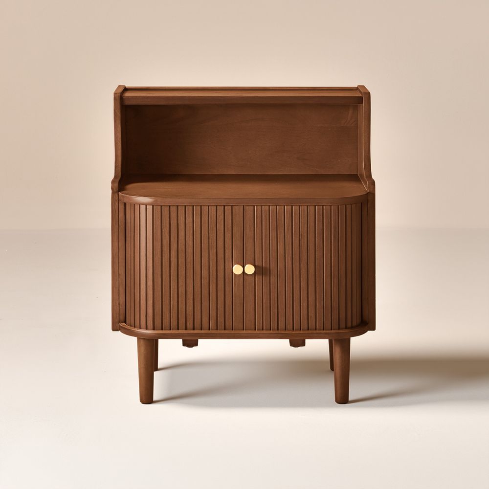 Wooden Tambour Door Nightstand