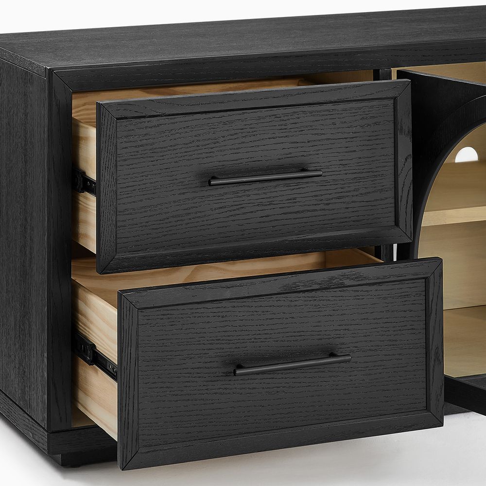 Solid Wood Drawer of Black Oak Arch TV Stand
