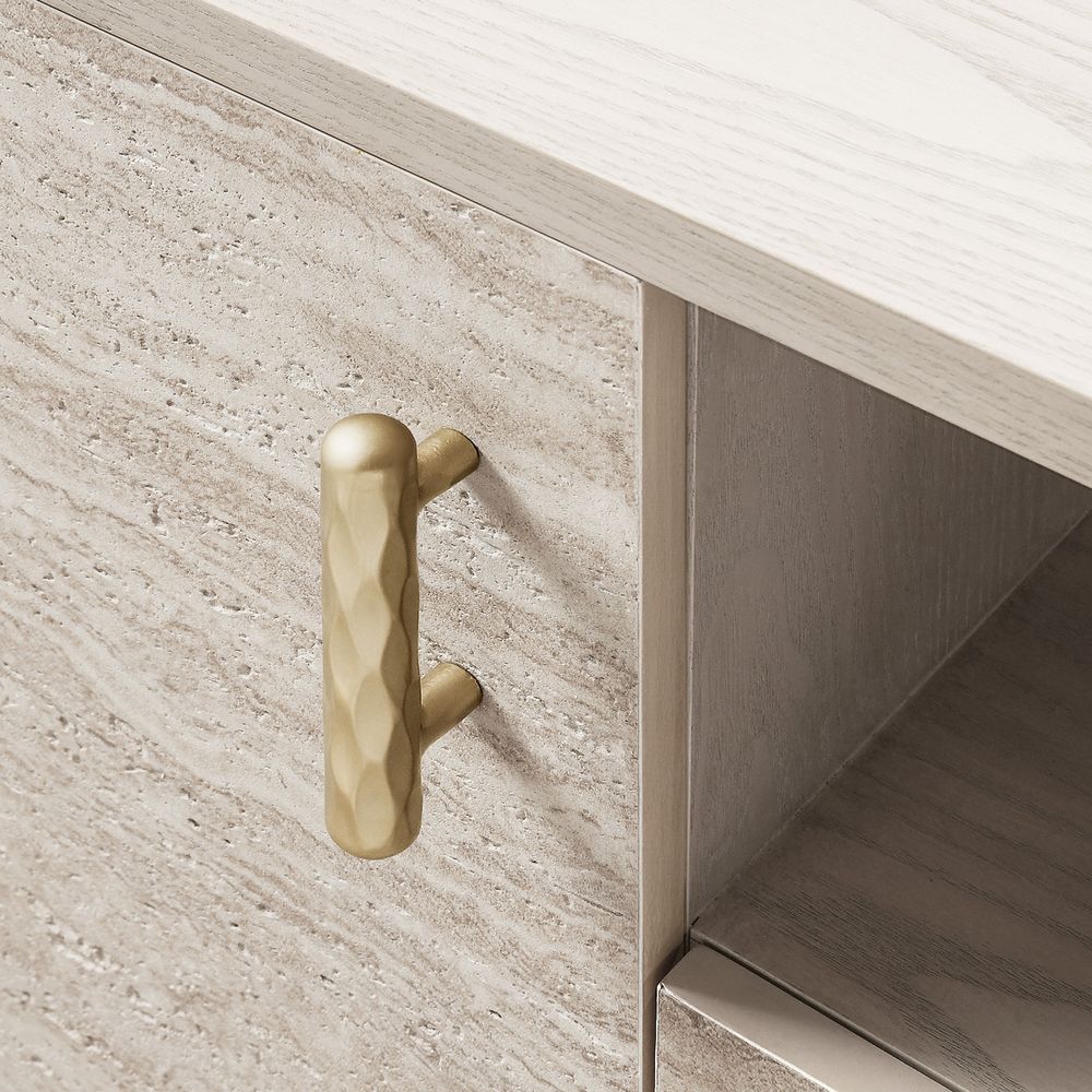 Gold Handle of Oak TV Stand