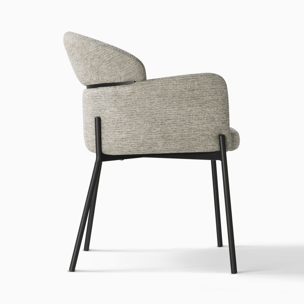 Grey Cotton Linen Dining Chair with Black Metal Frame