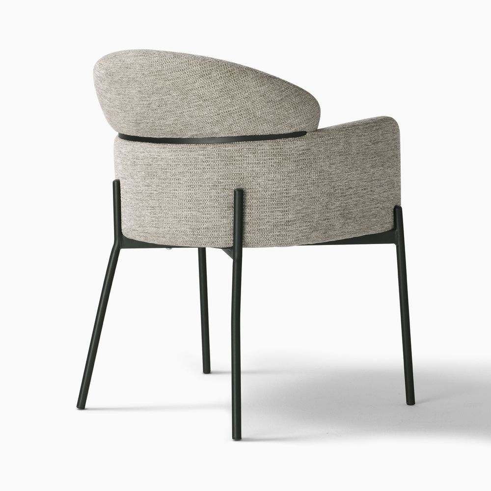 Modern Grey Cotton Linen Dining Chair with Black Metal Frame
