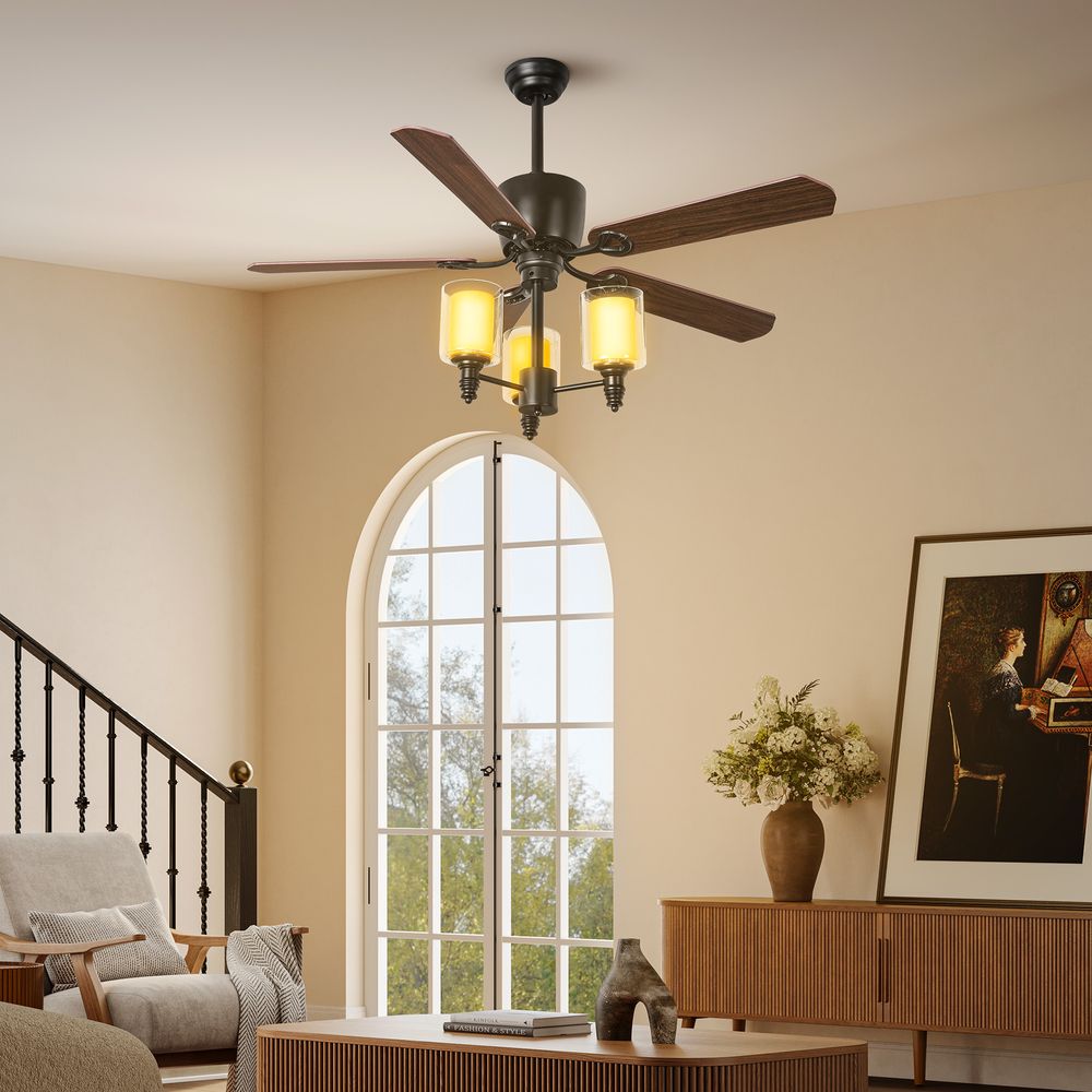 Glass lamp shade ceiling fan 52 inch